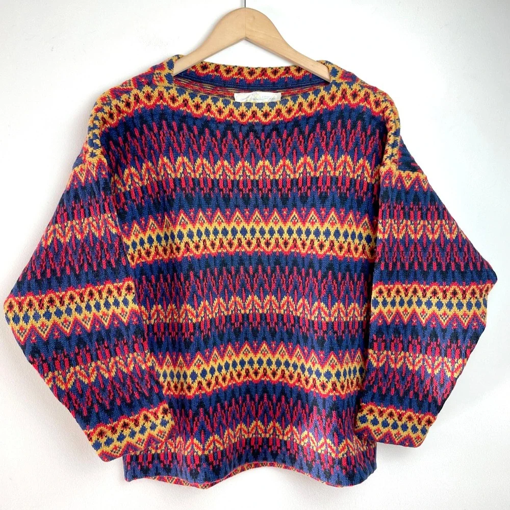 Vintage‎ Hans Heitsch Fair Isle Sweater Sz Medium Jersey Modeller Sweden Striped